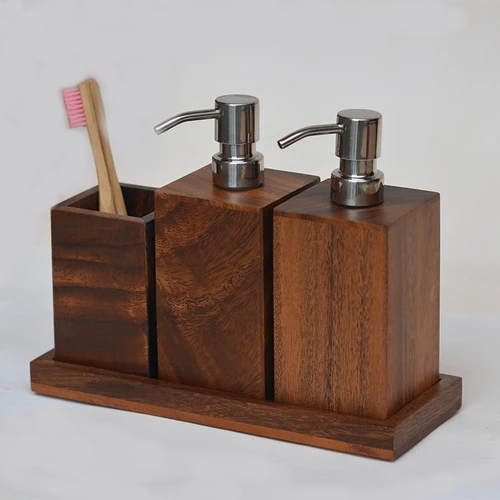 Distributeur Set Porte savon bois sdb | Ma tasse en bois
