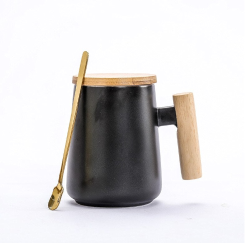 Mug  céramique noir décoration | Ma tasse en bois